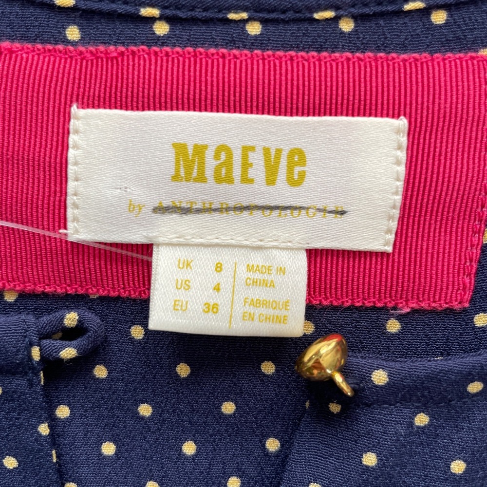 Maeve Dress Women 4 Small Pink Tropical Bird‎ Floral Polka Dot Whimsical Boho - Picture 6 of 11